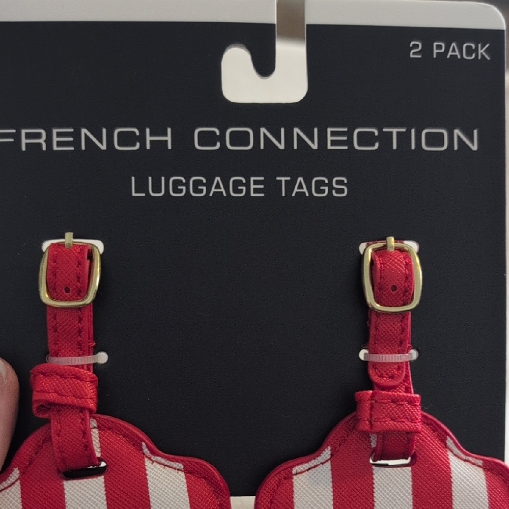 French Connection Striped Red and White Luggage Tags - Picture 3 of 6